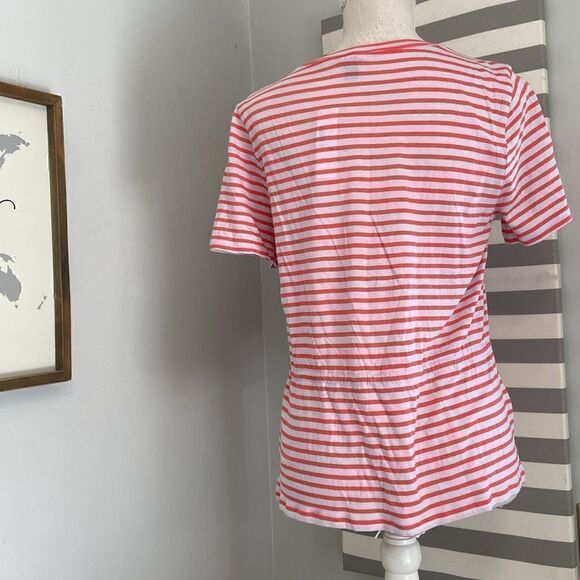 J. Crew Coral & White Striped Tie-Waist Pocket T-Shirt Blouse Size Medium NWT - Picture 5 of 10